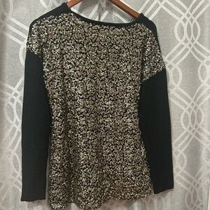 Sequin sweater women large gold and black.